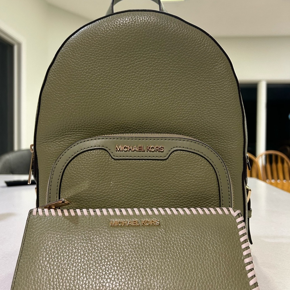 Michael Kors Sage Green Backpack and Wallet